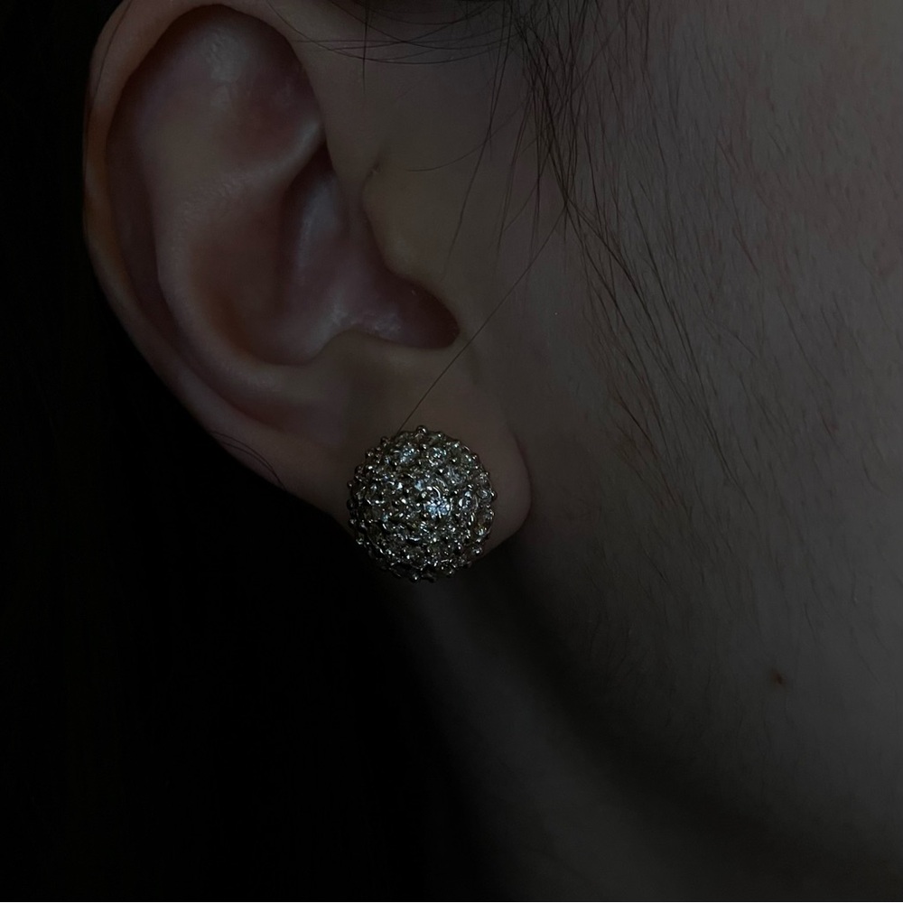 HUGE vintage/antique 14k solid gold bombe pave cluster stud button earrings - Picture 3 of 13